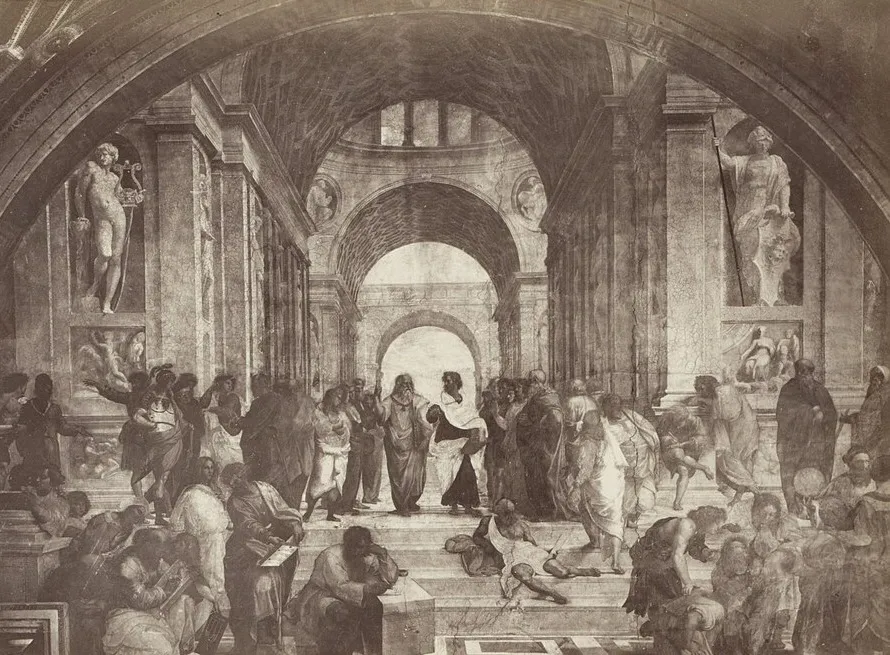 Raphael'in 'Atina Okulu' freskinin arşiv fotoğraf reprodüksiyonu